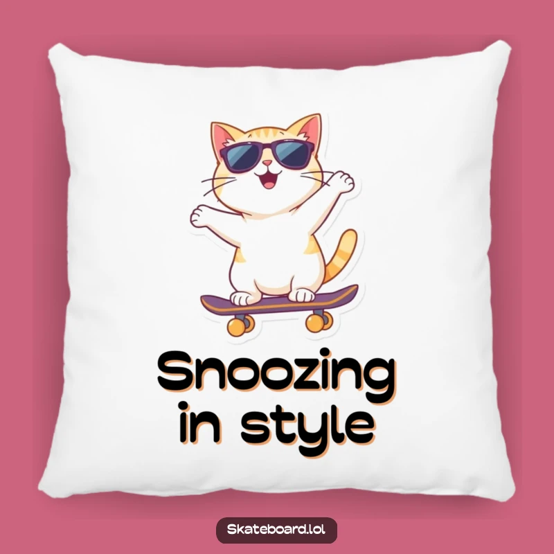 Cool Funny Cat Pillow: Sunglasses Skateboarder for Cozy Style