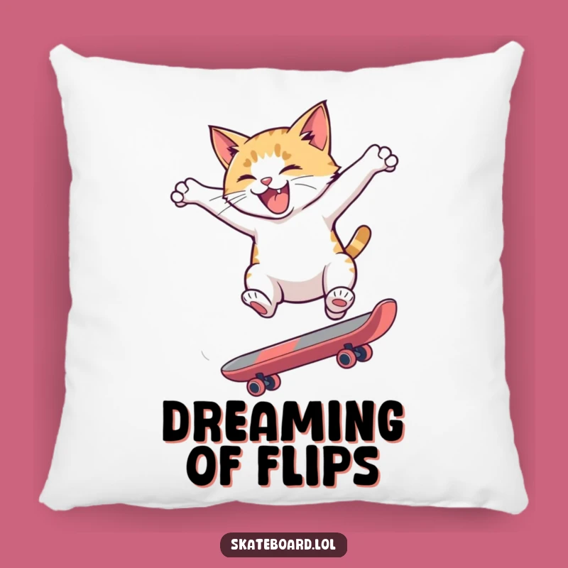 Funny Cat Flip Pillow - Hyperactive Skater Accent, Hilarious Decor