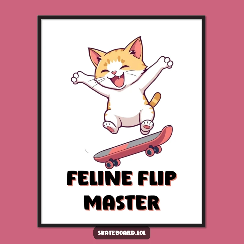 Funny Cat Flip Digital Art Print - Hyperactive Skater Art, Instant Gift