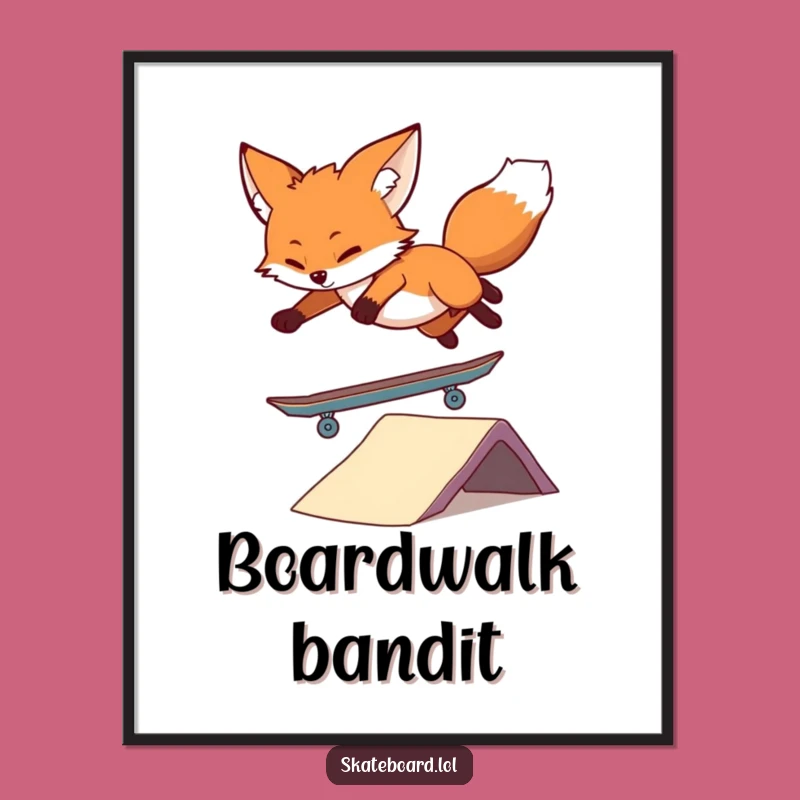 Funny Fox Skateboard Digital Print: Instant Cool & Animal Art Gift