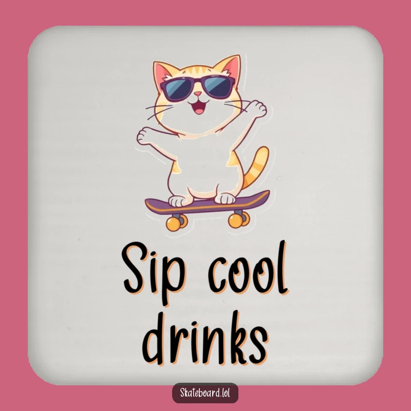 Funny Cat Coaster: Sunglasses Skateboarder for Surface Protection