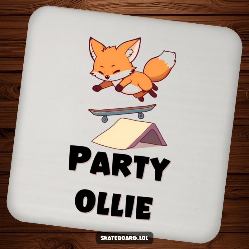 Funny Fox Skateboard Coaster featuring a dynamic fox balancing on a skateboard, providing surface protection with a humorous and stylish design.