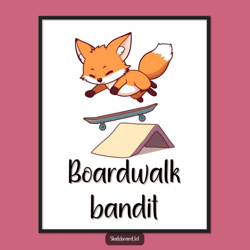 Funny Fox Skateboard Poster: Vibrant Wall Art & Unique Animal Gift