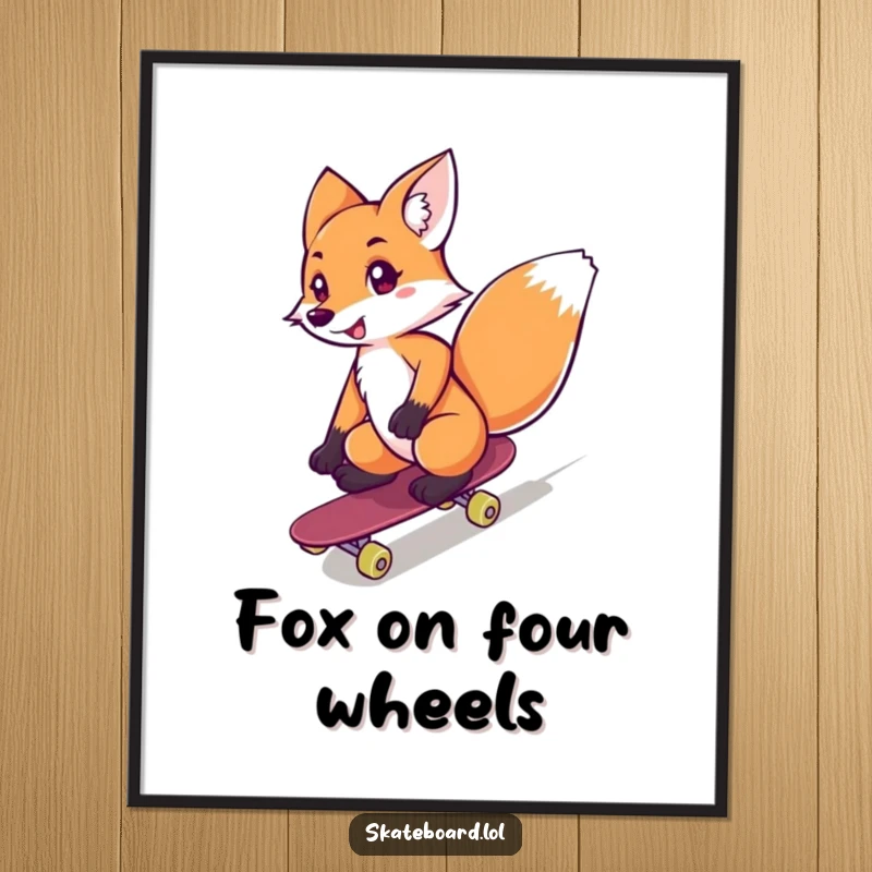 Funny fox skateboarding downhill with confidence, creating a fun scene on this poster, perfect funny gift.
