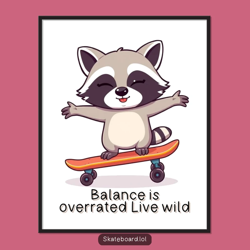 Free Printable Raccoon Skateboard Wall Art - Quirky Funny Animal Downloadable Decor!
