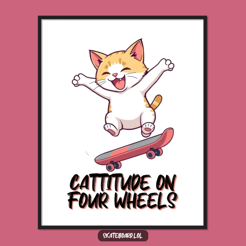 Free Printable Wall Art: Hyper Cat Skateboard Flip Funny Art