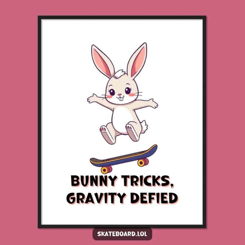 Free Printable Wall Art: Cool Bunny Skateboard Jump Funny Art