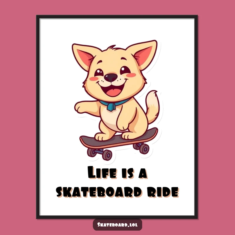 Free Printable Wall Art: Happy Dog Skateboarder, Funny Dog Decor, Downloadable & Print at Home