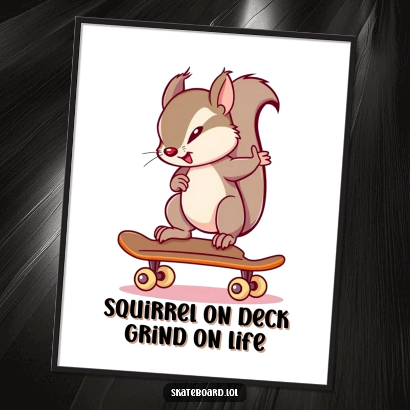 Funny Free Printable Wall Art: A squirrel with laser focus rides a skateboard, exuding cool.