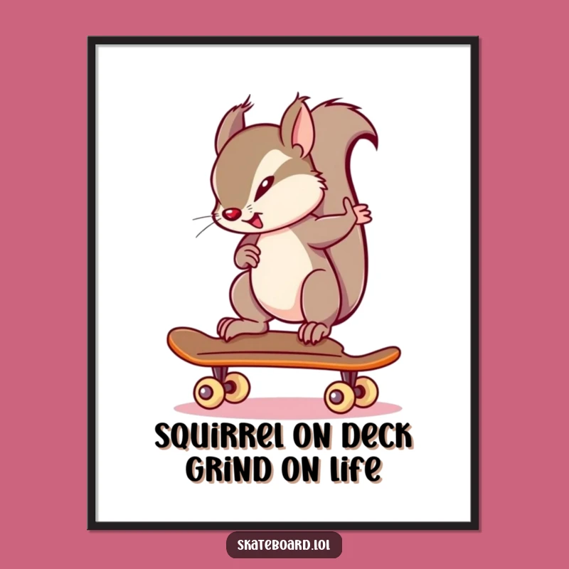 Free Printable Wall Art: Determined Squirrel Skateboarder Funny Downloadable Art