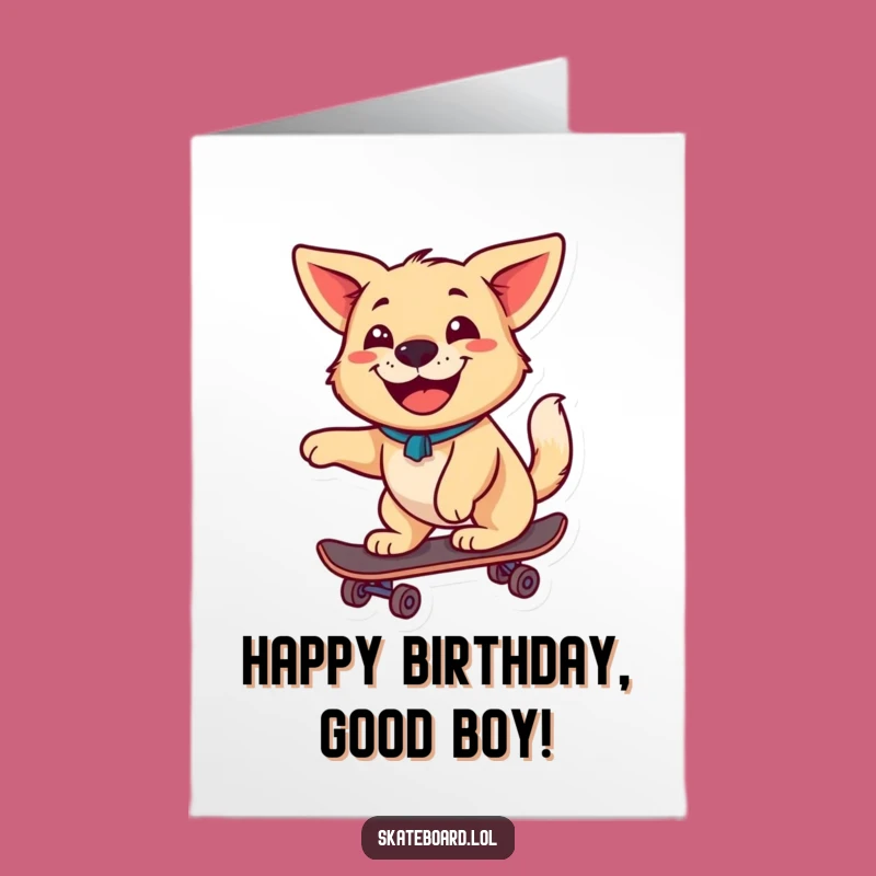 Free Printable Birthday Card: Happy Dog Skateboarder, Funny Birthday Gift, Downloadable & Print at Home