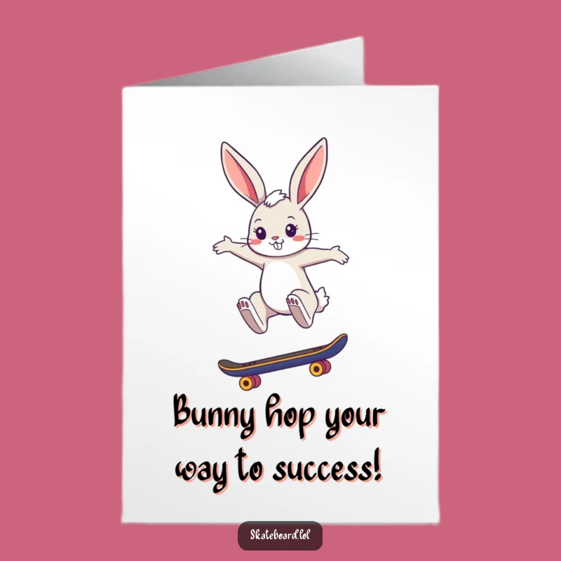 Free Printable Congrats Card: Bunny Skateboard Jump Funny Downloadable
