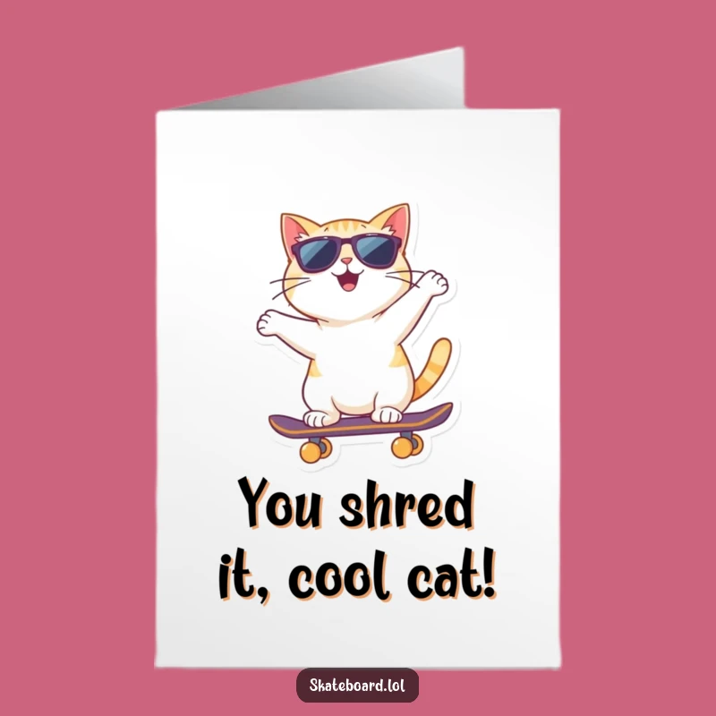 Free Printable Congrats Card: Cool Cat Skateboarder, Funny Congratulations Gift, Downloadable & Print at Home