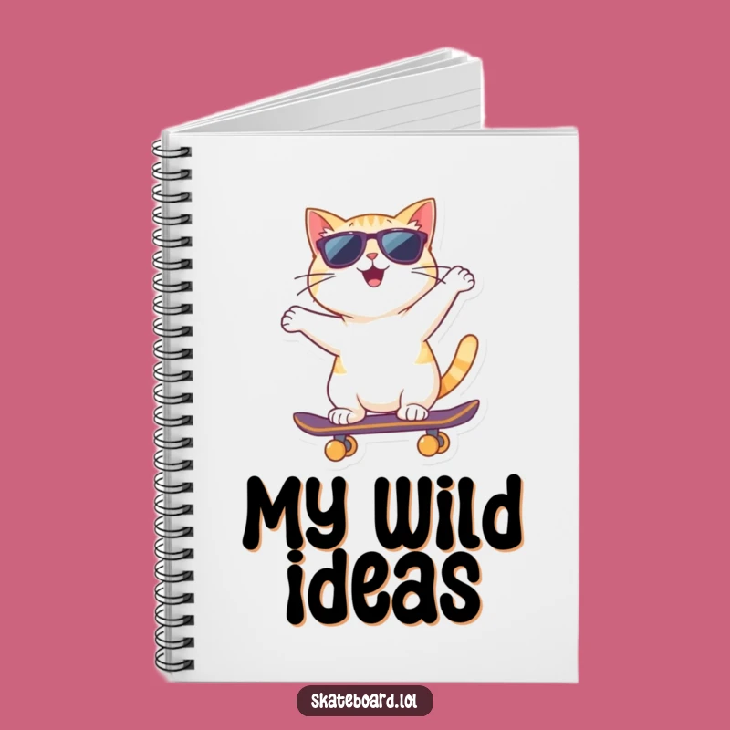 Funny Cat Notebook: Skateboard Backward Notes with Sunglasses