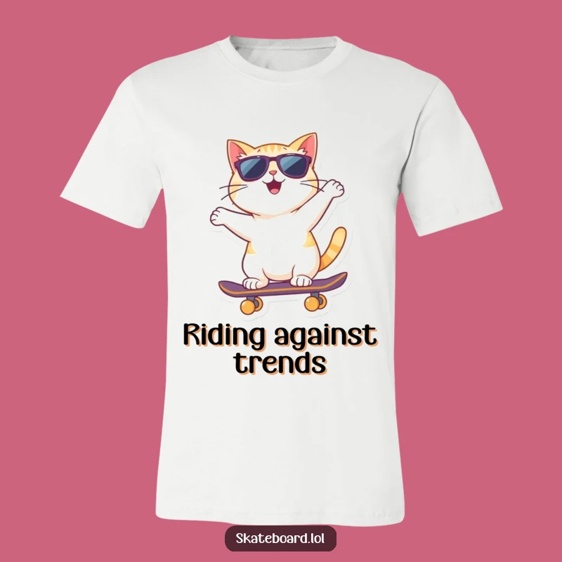 Funny Sunglasses Cat T-Shirt: Skateboard Backward Style Statement